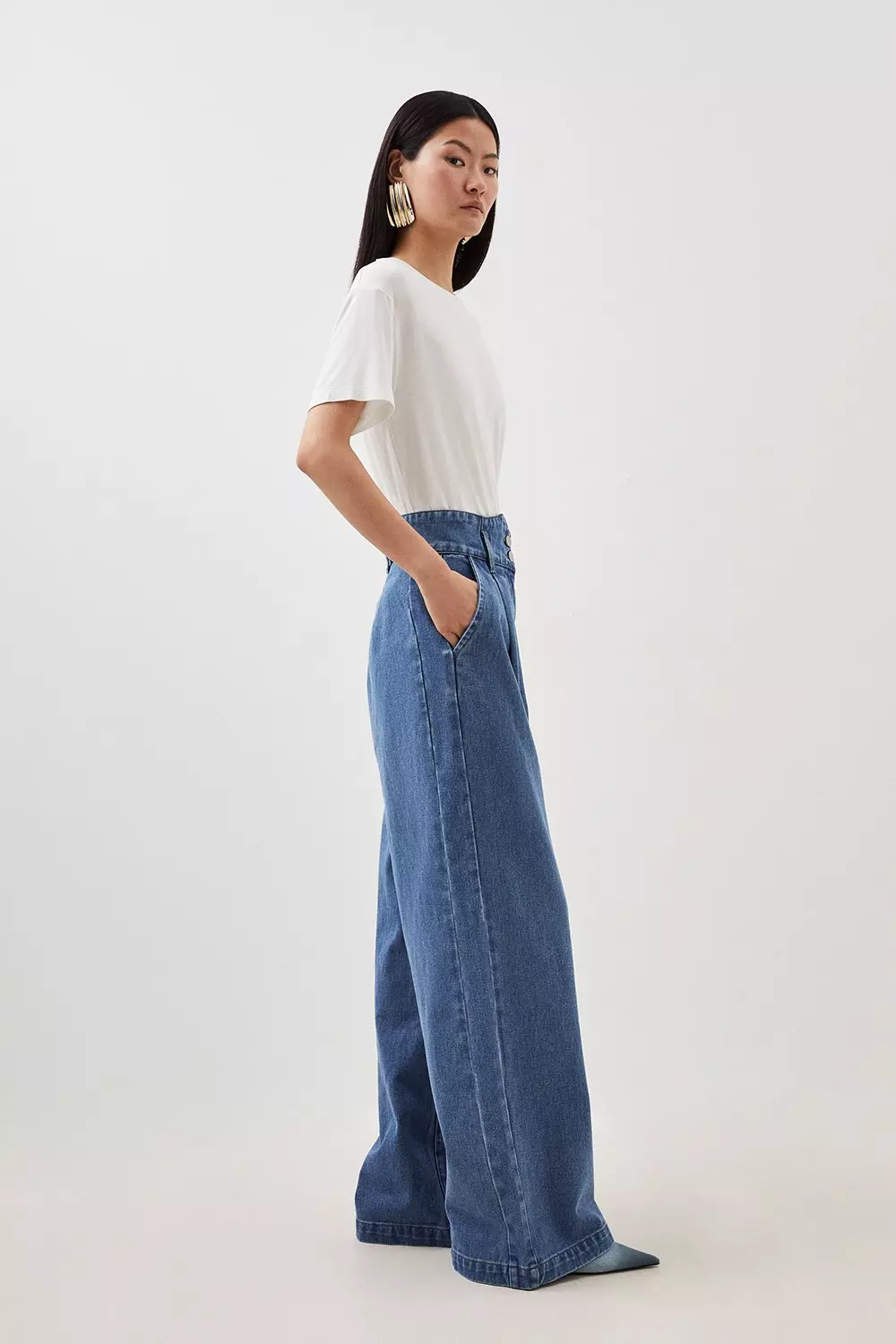 Petite Denim Indigo Wide Leg Pants | Karen Millen